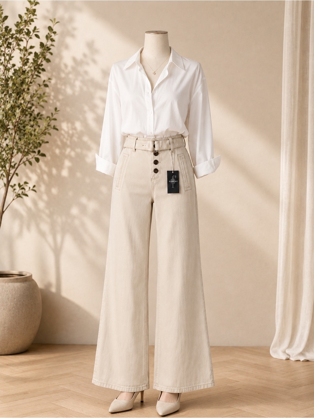 Elegant Beige Flare Jeans for Women